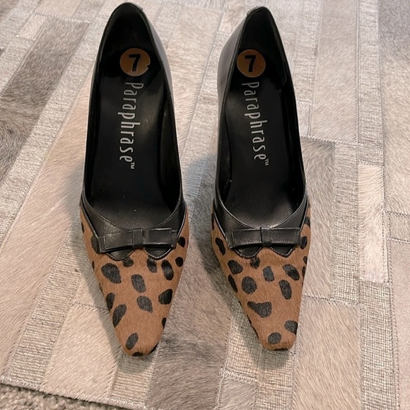 Animal Print & Black Leather Pumps - Picture 1 of 6